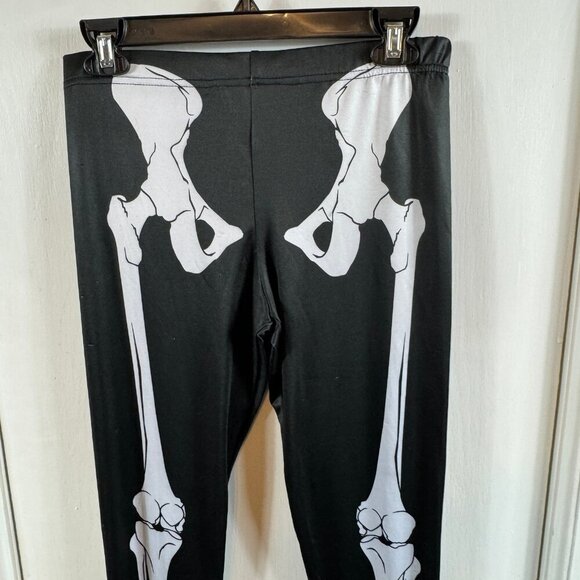 Modern Lux black skeleton bones printed leggings Halloween punk horror size M - Picture 2 of 6